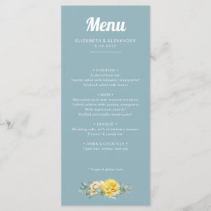 Romantische elegant gele rozen waterverf bruiloft menu