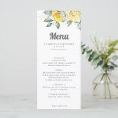 Romantische elegant gele rozen waterverf bruiloft menu (Staand voorkant)