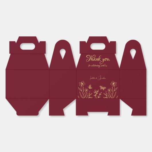 Romantische elegante gouden bloem bordeaux bruilof bedankdoosjes (Ongevouwen)