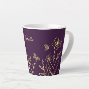 Romantische elegante gouden bloem paars latte mok