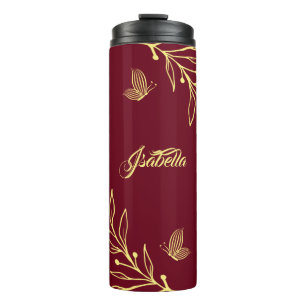 Romantische elegante gouden bloemenkastanje thermosbeker