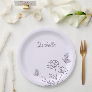 Romantische elegante mauve bloemen papieren bordje