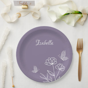 Romantische elegante mauve bloemen papieren bordje