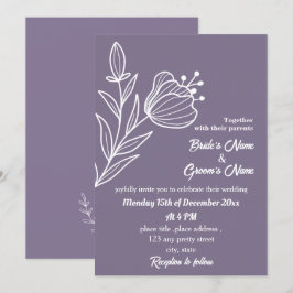 Romantische elegante mauve bloemenbruiloft kaart