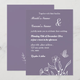 Romantische elegante mauve bloemenbruiloft kaart