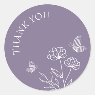 Romantische elegante mauve bloemenbruiloft ronde sticker