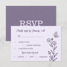 Romantische elegante mauve bloemenbruiloft RSVP kaartje