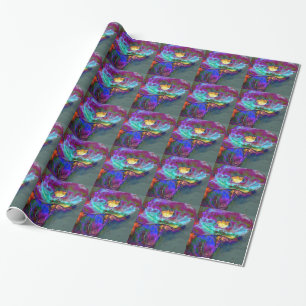 Romantische elegante paarse blauwgroen bloemschild cadeaupapier
