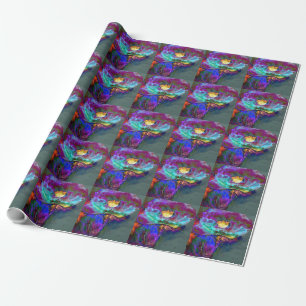 Romantische elegante paarse blauwgroen bloemschild cadeaupapier
