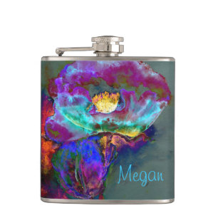 Romantische elegante paarse blauwgroen bloemschild heupfles