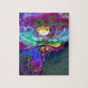 Romantische elegante paarse turquoise bloemschilde legpuzzel