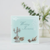 Romantische Elegante Schelp Strand Bruiloft Uitnod Kaart (Staand voorkant)