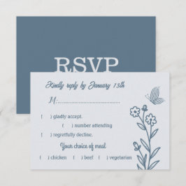 Romantische elegante stoffige blauwe bloemen bruil RSVP kaartje