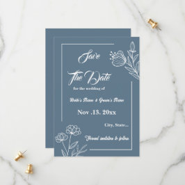 Romantische elegante stoffige blauwe bloemen bruil save the date