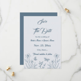 Romantische elegante stoffige blauwe bloemen bruil save the date
