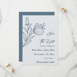 Romantische elegante stoffige blauwe bloemen bruil save the date