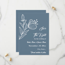 Romantische elegante stoffige blauwe bloemen bruil save the date