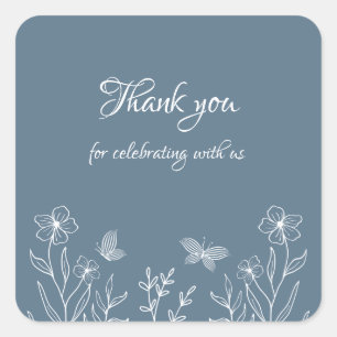 Romantische elegante stoffige blauwe bloemen bruil vierkante sticker