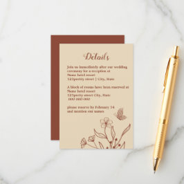 Romantische elegante terracotta bloemenbruiloft informatiekaartje