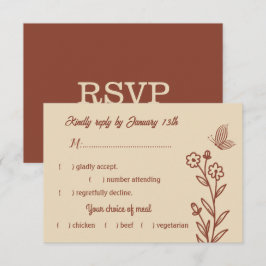 Romantische elegante terracotta bloemenbruiloft RSVP kaartje