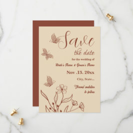 Romantische elegante terracotta bloemenbruiloft save the date