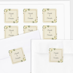 Romantische Elegante Trouw Bloemige Groene Tinten Vierkante Sticker
