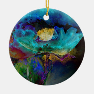 Romantische elegante turquoise bloemenschildering  keramisch ornament