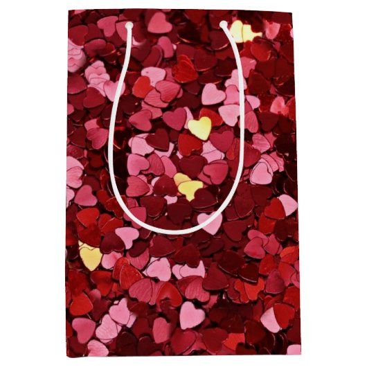 Romantische en feestelijke rode roze harten Confet Medium Cadeauzakje (Voorkant)