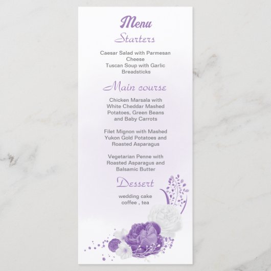 romantische en witte paarse bruiloft menu (Voorkant)