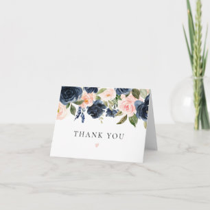 Romantische en zoete navy roze bloemen bedankkaart