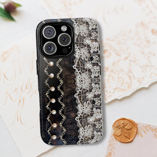 Romantische Espresso lederen stijl & Crème Wrap ka Case-Mate iPhone 14 Pro Max Hoesje