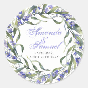 Romantische Eucalyptus & Lavendel Bruiloft Ronde Sticker