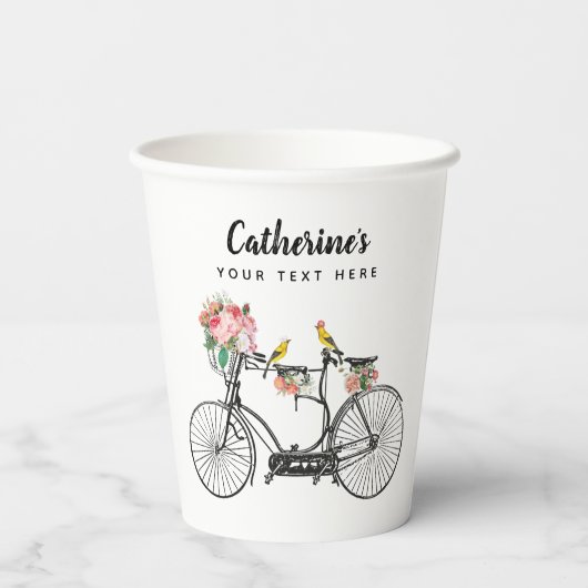 Romantische  fiets bloemen papieren bekers (Achterkant)