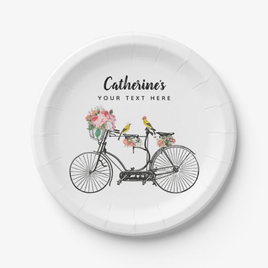 Romantische  fiets bloemen papieren bordje (Voorkant)