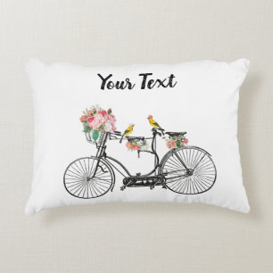 Romantische  fietsbloemen en -vogels accent kussen