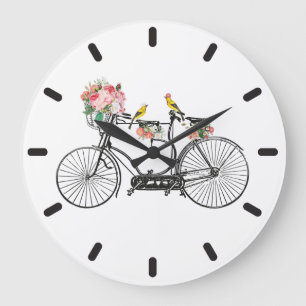 Romantische  fietsbloemen en -vogels grote klok