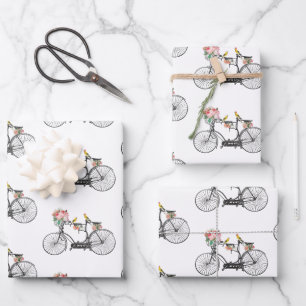 Romantische fietsbloemen en -vogels inpakpapier vel