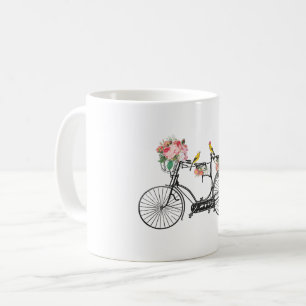 Romantische fietsbloemen en -vogels koffiemok