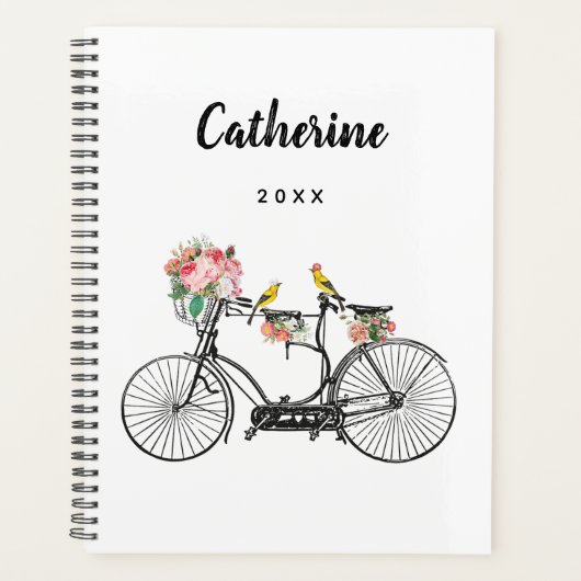 Romantische  fietsbloemen en -vogels planner (Voorkant)