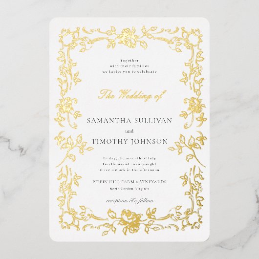 Romantische Fine Art Bruiloft Frans Lijst Folie Uitnodiging (Voorkant)