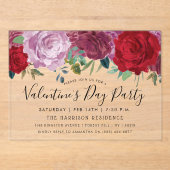 Romantische Floral Blooms Valentijnsdag Party Acryl Uitnodigingen (Voorkant)