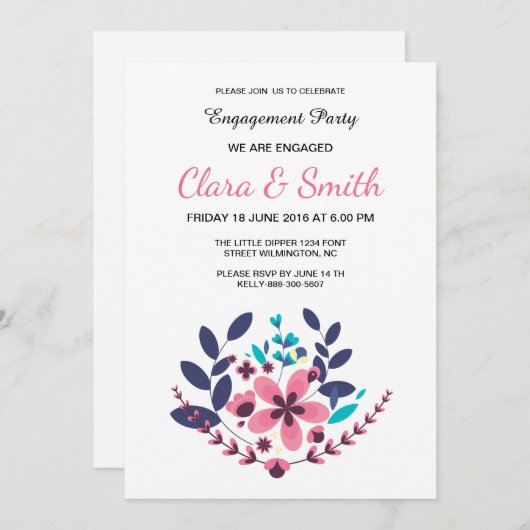 Romantische Floral Bruiloft Verloving Kaart (Voorkant / Achterkant)