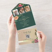 Romantische Floral Emerald Green Wedding All In One Uitnodiging (Afscheurbaar)