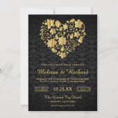 Romantische Floral Faux Gold Heart Uitnodiging voo (Voorkant)