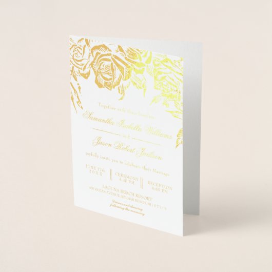 Romantische Floral Gold Roos bruiloft uitnodiging (Voorkant)