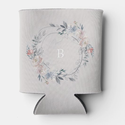 Romantische Floral Monogram krans bruiloft Blikjeskoeler (Voorkant)