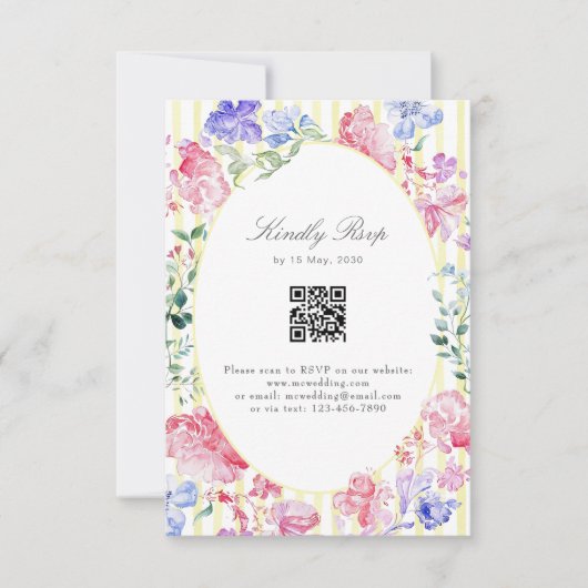 Romantische Floral Regency Wedding QR Code RSVP Kaartje (Voorkant)
