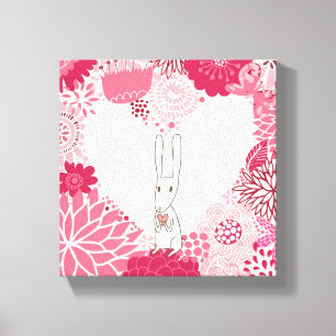 Romantische florale achtergrond met schattig konij canvas afdruk