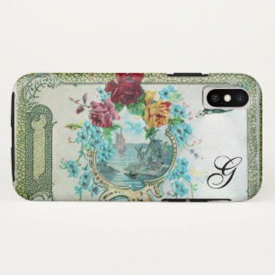 ROMANTISCHE FLORALE MONOGRAM ROZEN EN VLIEGENDE VO iPhone XS HOESJE
