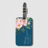 Romantische Florals in Blauwe Douanenaam Bagagelabel (Voorkant (verticaal))